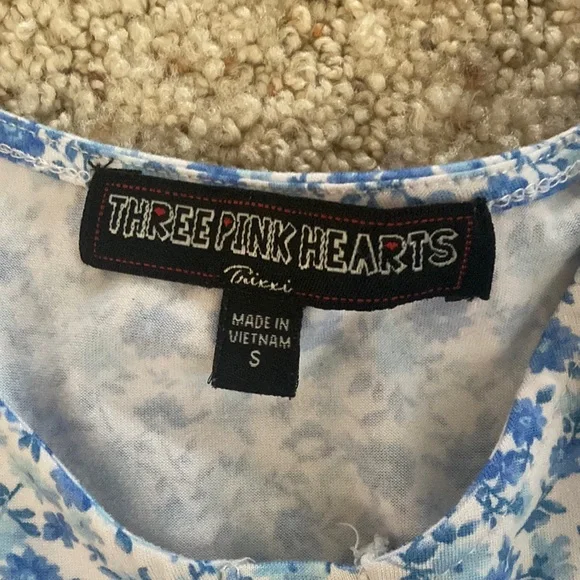 Three Hearts Blue Floral Button-Up Kids Dress - Picture 3 of 4